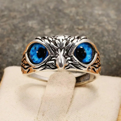 Deevora Crystal Glasses Blue Demon Eyes Ullu/Owl Bird Face Design Thumb Finger Ring Metal Ring Set