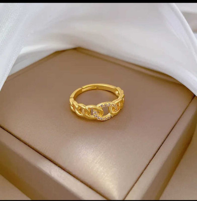 Garv gleam Gold Plated Rhinestone Chain Ring for Women & Girls – Stylish Designer Jewelry Alloy Gold Plated Ring