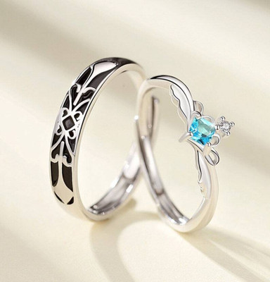 Syfer Couple Rings for Lovers, Couple Gift, Valentine Day Gift Stainless Steel Cubic Zirconia Platinum Plated Ring Set