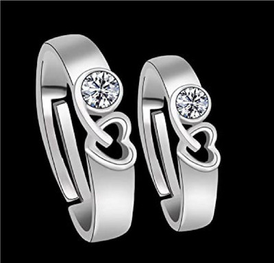 Teeragaj 9 Heart Love Adjustable Couple Rings Stainless Steel Silver Plated Ring Set