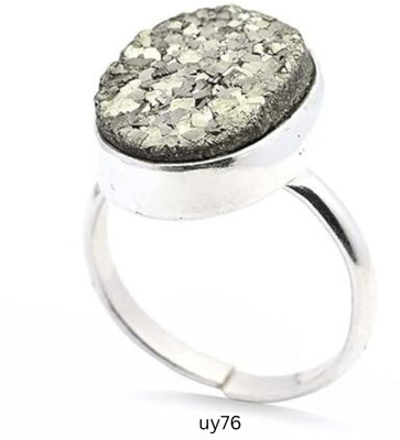 VIBESLE Genuine Pyrite With Lab Certificate Druzy Silver Ring Unisex Stone Crystal Ring