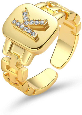 ZIVOM Initial Alphabets Letter K American Diamond Adjustable Copper Cubic Zirconia Gold Plated Ring