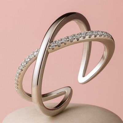 pinkbox Rhodium Plated Trendy Stylish Silver Zircon Ring for Women Stainless Steel Zircon Rhodium Plated Ring