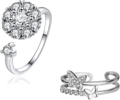 Vedansh Fascinating Rings Alloy, Stainless Steel Cubic Zirconia Sterling Silver Plated Ring Set