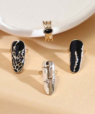 SOHI Women's The Enamel-Goliath Nail Rings - California Gold (Set Of 4) Alloy Gold Plated Ring Set