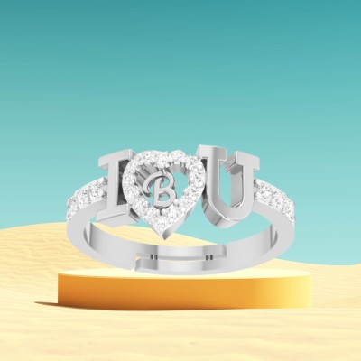 Kanak Jewels Kanak Jewels ILU B Letter Rings Silver Gold Adjustable Valentine Latest American Diamond Freesize Adjustable Fancy Ring Love Heart Initial Alphabet Rings for Girls Couple Girlfriend Women Ring Finger ring Brass Cubic Zirconia Silver Plated Ring