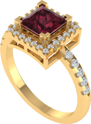 Diamtrendz Jewels Sterling Silver Garnet Solitaire Gold Plated Ring For Women & Girls Sterling Silver Garnet Gold Plated Ring
