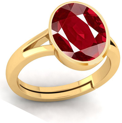 MARATNA 9.25 Ratti Created Ruby Manik Gemstone Adjustable Ring for Men's and Women's Brass Ruby Ring