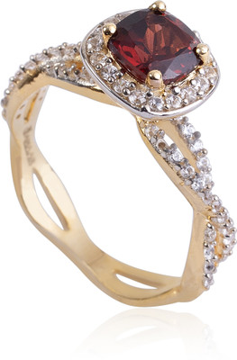 Sanaar Gold Sanaar Gold 925 Sterling Silver Garnet with CZ Accents & Gold Plating Ring Silver Garnet Gold Plated Ring