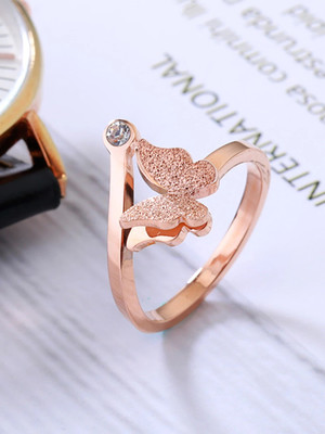 YELLOW CHIMES Charming Dual Butterfly Ring Surgical Steel 18K Adjustable Ring Brass Gold Plated Ring