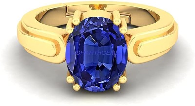 KUSHMIWAL GEMS 14.25 Ratti 13.00 Crt Blue Sapphire Ring Panchdhatu Adjustable Neelam Ring Brass Sapphire Gold Plated Ring