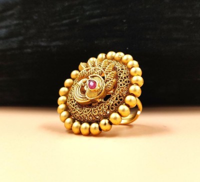 JYONA Neelam Rajwadi Matte Gold Plated Adjustable Finger Ring for Women(JYONA FASHION) Brass Diamond Gold Plated Ring