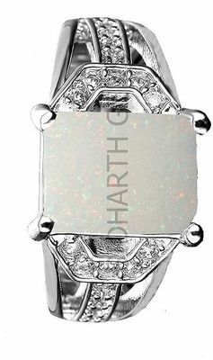 KUSHMIWAL GEMS 9.25 Ratti Natural Quality Australian White Opal Astrological Purpose Loose Brass Opal Silver Plated Ring