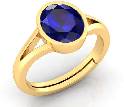 HeartsEShop 5.25 Ratti Blue Sapphire Neelam Stone Ring For Men And Women With Lab Cerificate Brass Sapphire Gold Plated Ring
