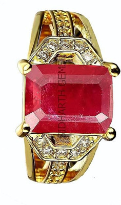KUSHMIWAL GEMS 8.25 Ratti 7.00 Carat Quality Natural Burma Ruby Manik Brass Ruby Gold Plated Ring