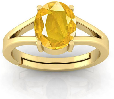 Ringry Yellow Sapphire Gemstone Gold Plated Ring With Lab Certificate For Men & Women Brass Sapphire Gold Plated Ring