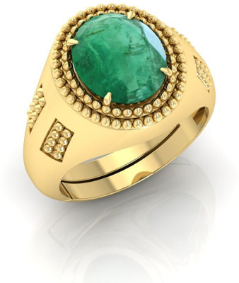 Pranjal Gems 14.25 Ratti Panna Gemstone Adjustable Ring With Lab CertificateCH Stone Emerald Gold Plated Ring
