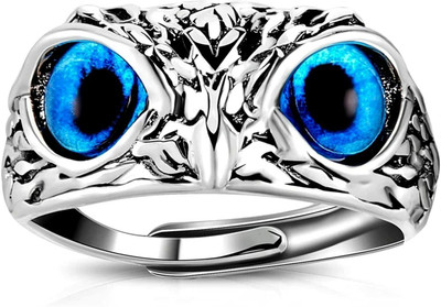 Viibesle Owl Ring | Claw Ring For Boys | Stylish Poker Ring | Men Combo Rings Set Stainless Steel Agate Silver Plated Ring Set