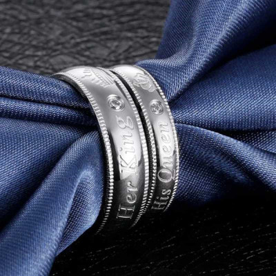 house of common Adjustable Couple Ring for lovers in silver stylish king Queen design Alloy Cubic Zirconia Sterling Silver Plated Ring Set