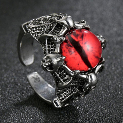 Syfer 3D Devil/Dragon Eye Ring for Men and Women (Adjustable) Biker/Nightclub Ring Stainless Steel Silver Plated Ring