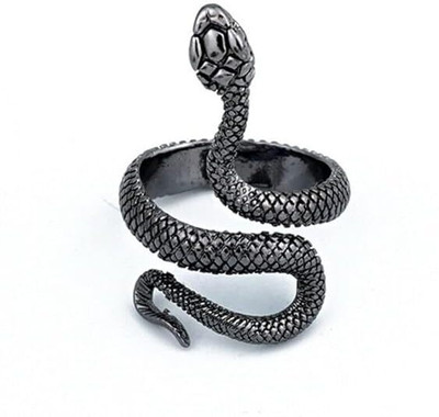 MK Gallery Black Snake Ring Stainless Steel Silver Plated Ring