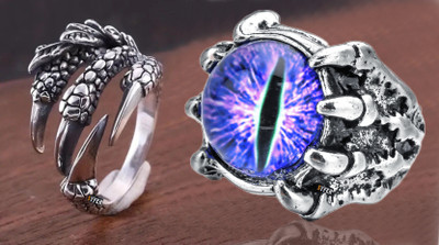 Syfer Dragon Eye/Evil Eye Ring for Women & Men, Club/Party/Biker/Office Ring-COMBO Stainless Steel Silver Plated Ring