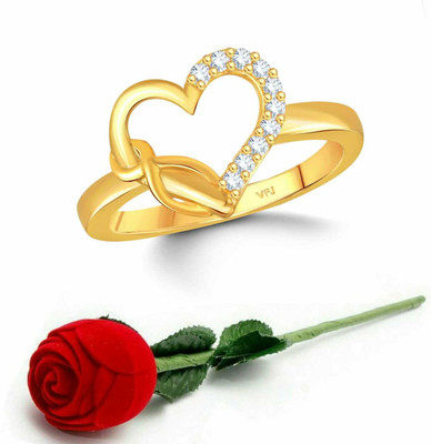 VIGHNAHARTA Valentine Luxury Heart Alloy Ring with Red Rose Ring Box for Women and Girls Brass Cubic Zirconia Gold Plated Ring Set