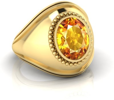 RRVGEM Natural Citrine Gemstone Ring 9.25 CT Adjustable Ring For Unisex Brass Citrine Gold Plated Ring