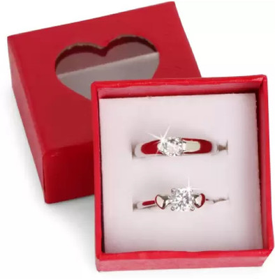 FASHOW Double Heart Adjustable Couple Rings Stainless Steel Cubic Zirconia Silver Plated Ring