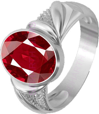 Sidharth Gems SIDHARTH GEMS 7.25 Ratti 6.00 Crt Natural Ruby Manik Birthstone Ratan Adjustable Brass Ruby Silver Plated Ring
