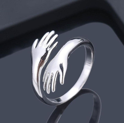 Deevora Combo 2 Pcs Silver Love Gesture Couple Hands Than Heart Hug Me Thumb Finger Ring Stainless Steel Silver Plated Ring