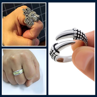 Saizen Pack of 3 combo Multiple Design Ring Metal Silver Plated Ring Set