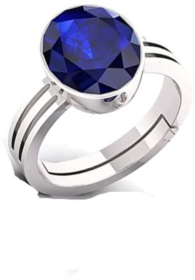 SMILING SILVER 7.25 Ratti Blue Sapphire Neelam Gem Stone Ring With Leb certificate Brass Sapphire Silver Plated Ring