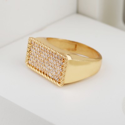 GORASH CREATION Brass Cubic Zirconia Gold Plated Ring