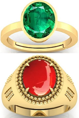 BHAIRAW GEMS Ratti Stone Adjustable Ring for Men & Women Stone Emerald, Coral Ring