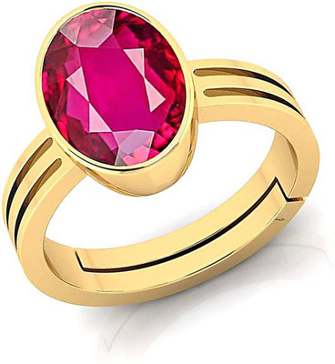 S KUMAR GEMS & JEWELS Certified 11.25 Ratti Ruby Stone ( Manik ) Panchdhatu Gold Plated Alloy Ruby Ring