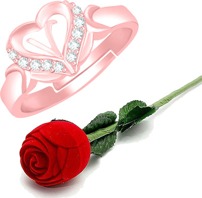 MEENAZ rose gold couple rings for women girls ladies adjustable valentine V name word Brass, Copper, Crystal, Stone, Alloy, Metal Cubic Zirconia, Diamond, Zircon, Crystal Gold Plated Ring Set