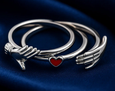 Pahel The silver that shines 925 Sterling Silver Triple Heart Ring – Romantic Stacking Band Silver Ring