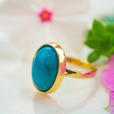 Ceylonmine01 Firoza Ring With Natural Firoza Lab Certified Stone Stone Turquoise Gold Ring Brass Turquoise Gold Plated Ring