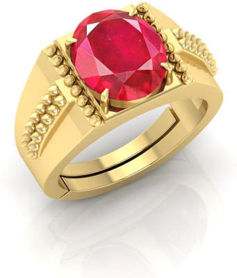 Anushka enterprises 3.25 Ratti To 21.25 Ratti Ruby Stone Gold Plated Ring With Lab Certificate Brass Ruby Gold Plated Ring