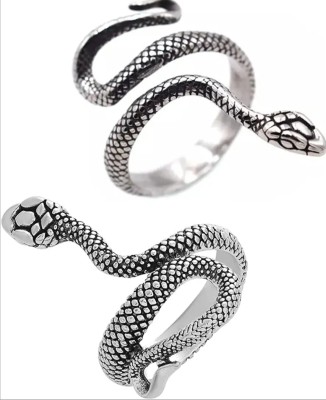 AVR JEWELS Combo of 2 Silver and Black Color Snake Ring For Women and Girls Alloy Silver Plated Ring Set