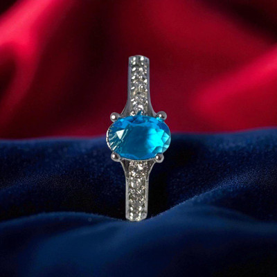 house of common Sky Blue Solitaire AD Stone Ring Alloy Ring