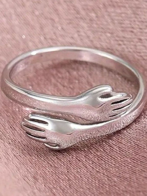 Dressberry Silver Adjustable Friendship and Loved Ones Cuddle Hug Ring For Women And Girls Alloy Silver Plated Ring