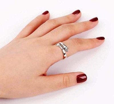 Teeragaj Adjustable Gold Silver Hug Rings for Couples Women Girlfriend 2pcs Stainless Steel Sterling Silver, Gold Plated Ring Set