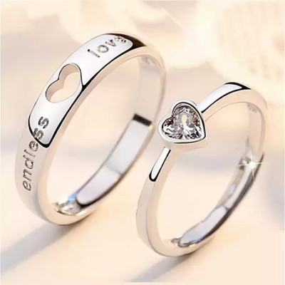 FASHOW Endless Love Adjustable Couple Rings Stainless Steel Cubic Zirconia Silver Plated Ring