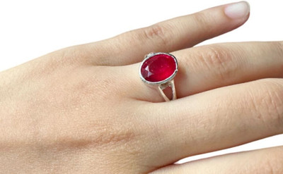 Gemzonite Most Demanded and Beautiful Ruby Ring Manik Effective Stone for men & women Brass Ruby Silver Plated Ring