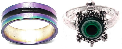 Dynamic Retail Global Set of 2 Rings for Men & Women, Multicolor-Green Alloy Ring