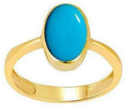 RATAN BAZAAR Firoza Stone Ring Natural 5.00 carat stone turquoise stone Certified & Astrological Purpose for unisex Stone Turquoise Gold Plated Ring