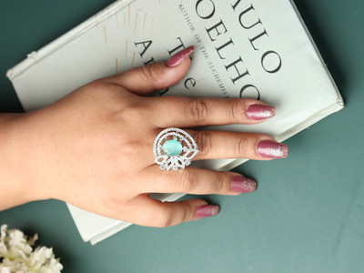 Rhosyn Alloy Cubic Zirconia Rhodium Plated Ring