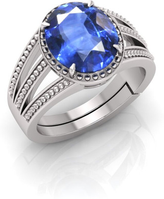 Pranjal Gems 14.25 Ratti Neelam Gemstone Adjustable Ring With Lab CertificateTU Stone Sapphire Silver Plated Ring
